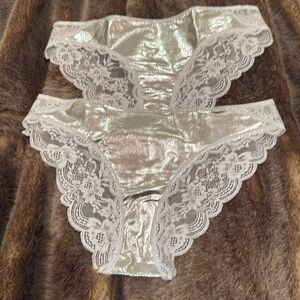 NWOT VS Silver and Lace Trim Panties Set of 2